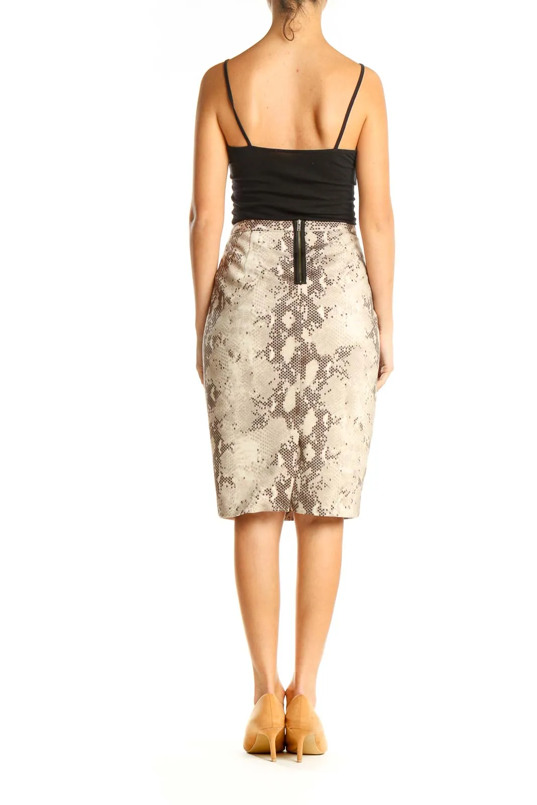 Beige Animal Print Chic Pencil Skirt