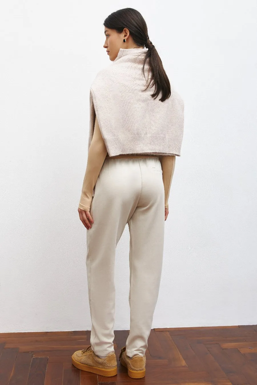 Beige High Waist Cropped Pants