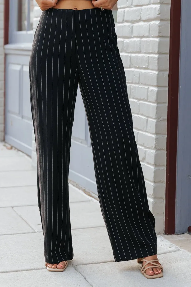 Black Pinstripe Low Rise Linen Pants - FINAL SALE