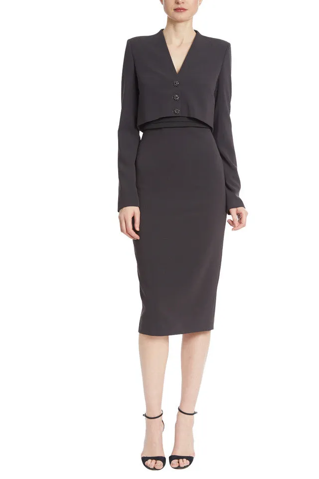 Blouson Dress with Pencil Skirt - Charcoal