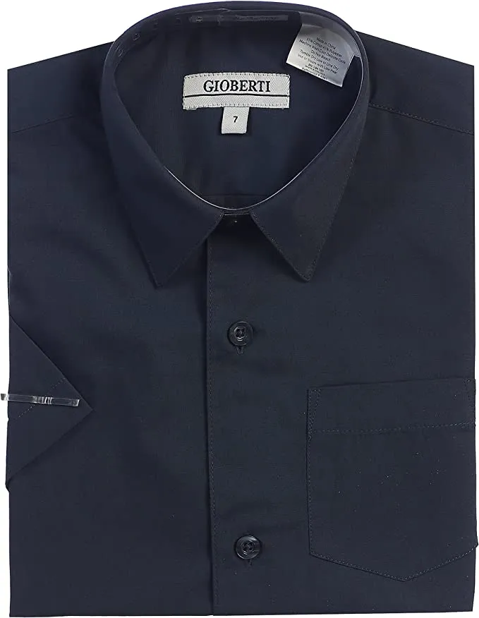 Boy's Short Sleeve Solid Dress Shirt -Navy