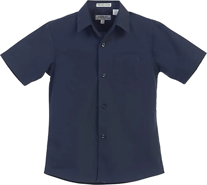 Boy's Short Sleeve Solid Dress Shirt -Navy