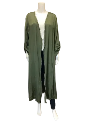 Brand Bazar Womens Cardigan Maxi Green Freyed Trim Size: L