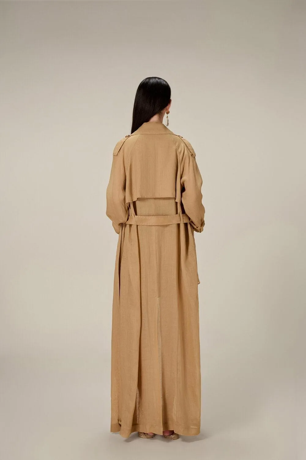 Camel Linen Trench Coat