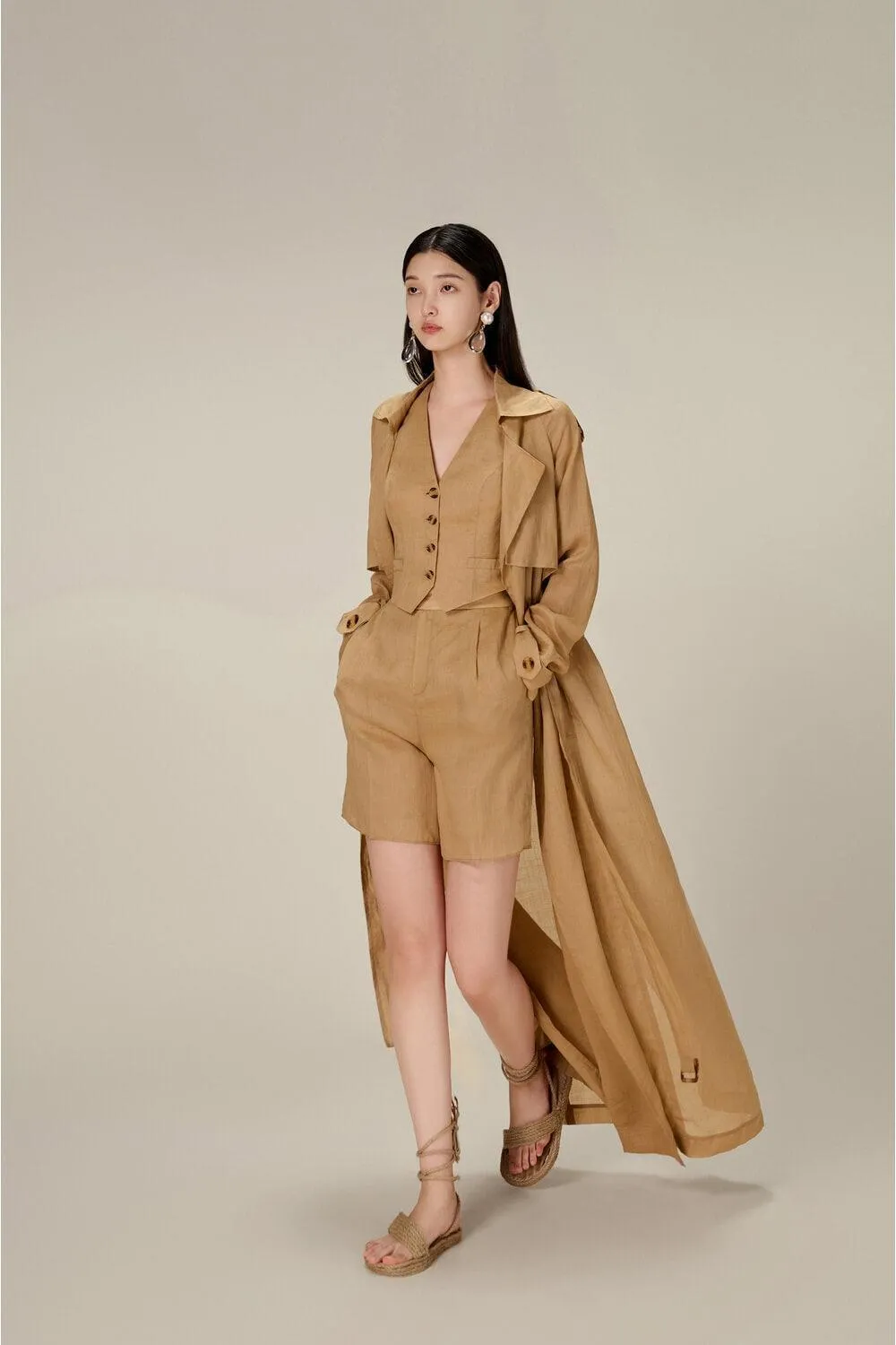 Camel Linen Trench Coat