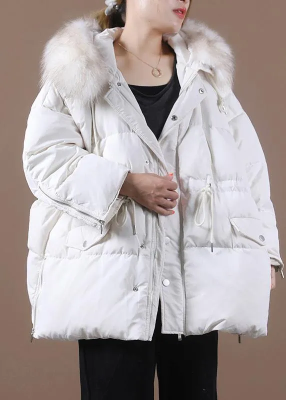 Casual plus size snow jackets winter outwear white hooded fur collar goose Down coat