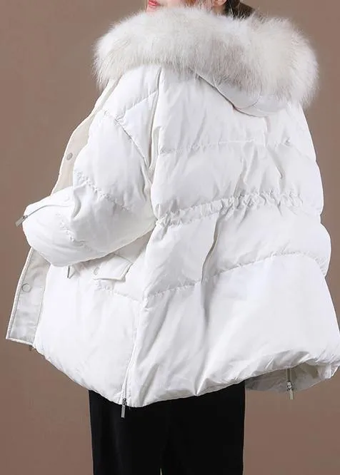 Casual plus size snow jackets winter outwear white hooded fur collar goose Down coat