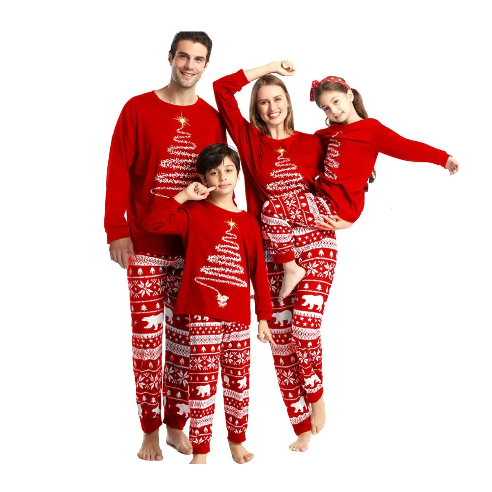 Christmas Matching Family Pyjamas Pajamas Clothes Set Fashion Adult Kids Cotton Nightwear Sleepwear Red  Matching  Outfits