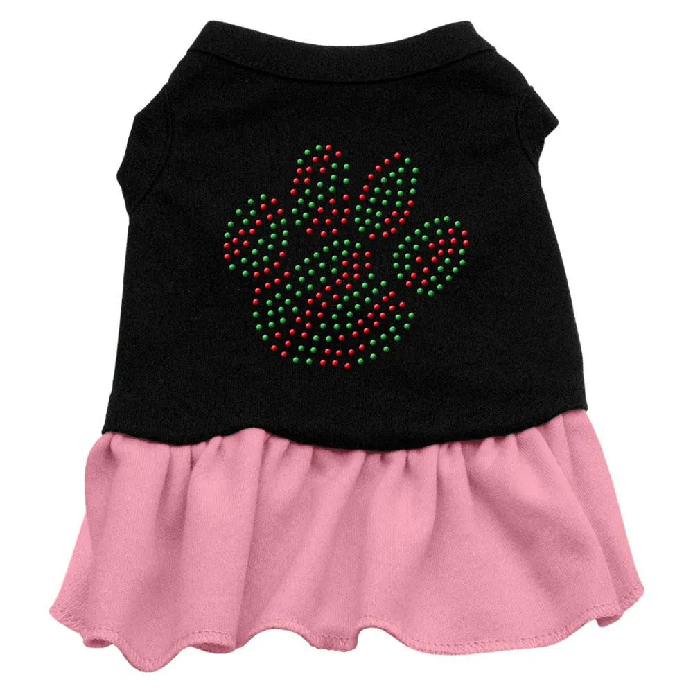 Christmas Paw Rhinestone Dress Black with Pink Sm (10)