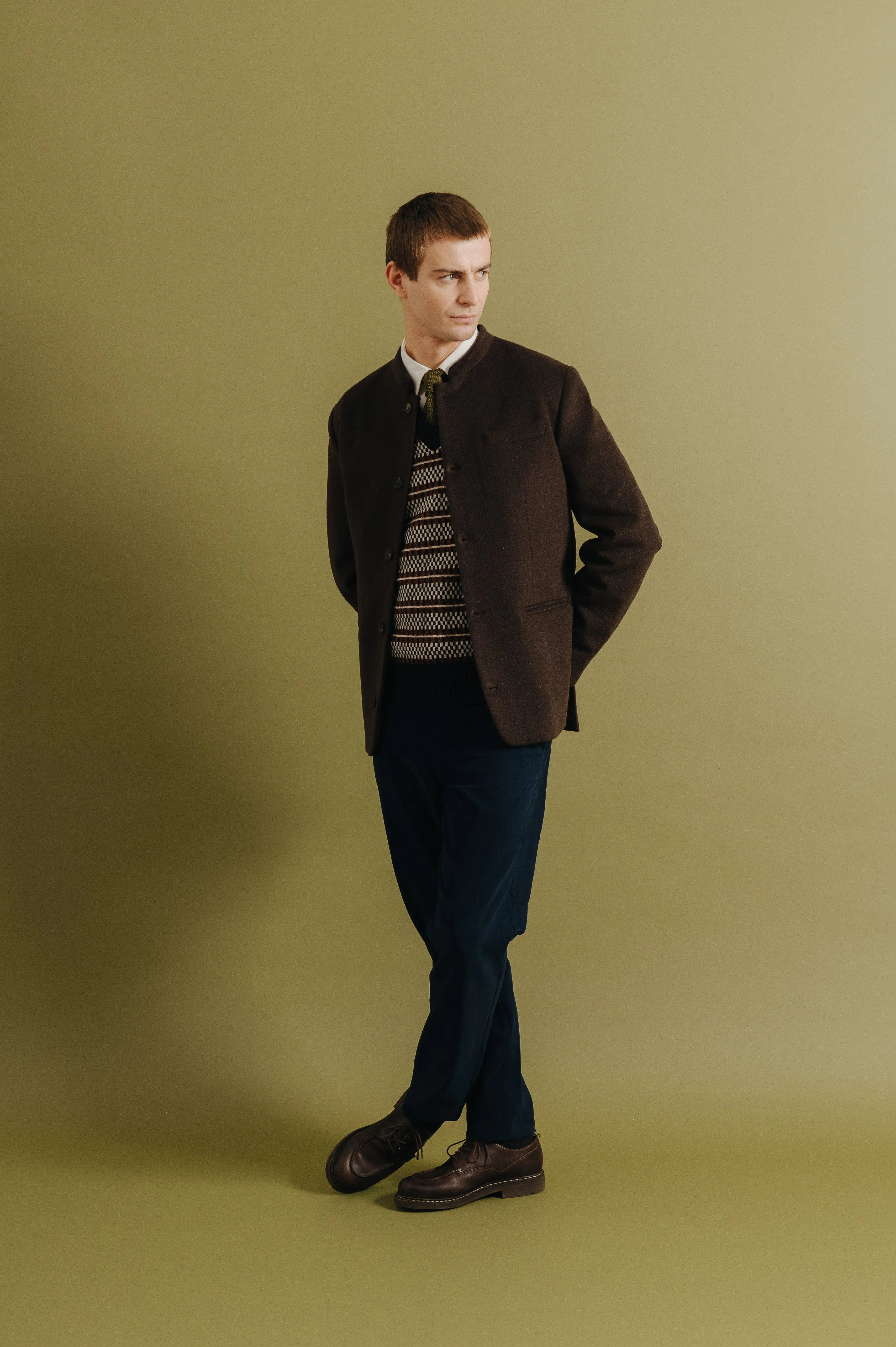 Coffee Cashmere Nehru Jacket