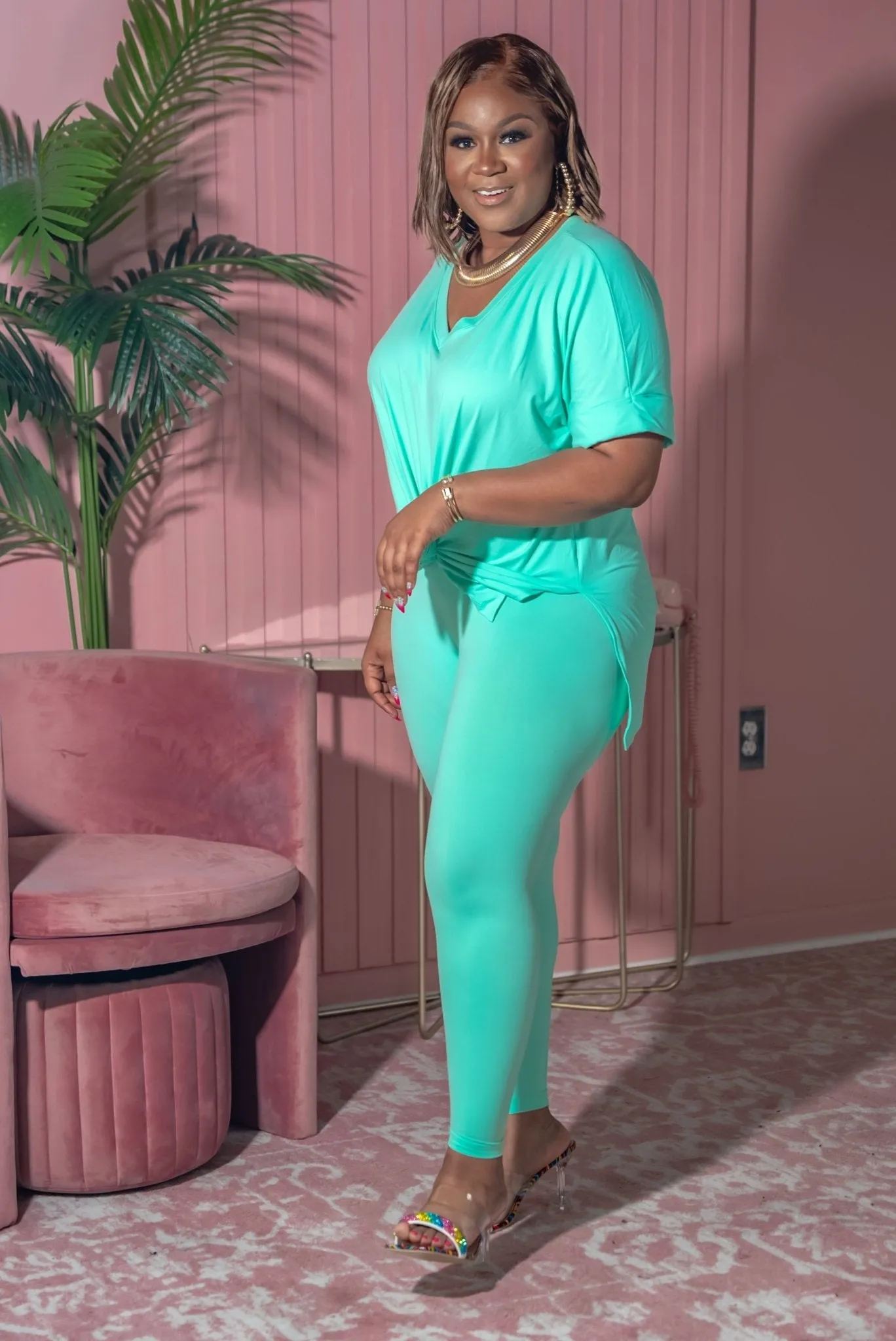 Comfy Cozy Mint  Short Sleeve (Pant Set)