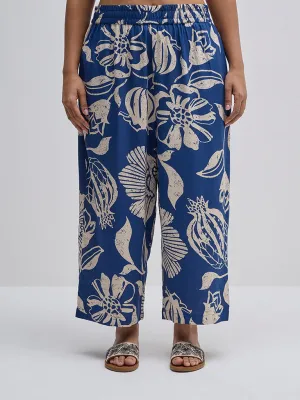 Diza Indigo Floral Design High-Rise Ethnic Pants