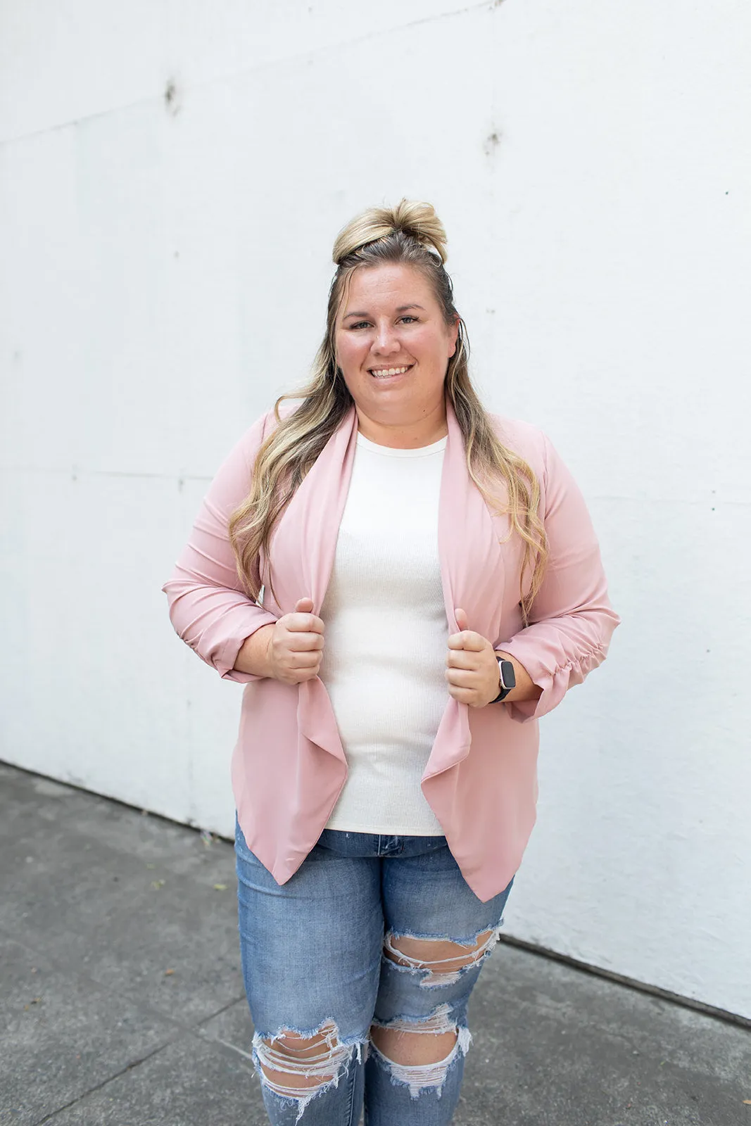 Dusty Pink 3/4 Ruched Sleeve Blazer (SM-3X)