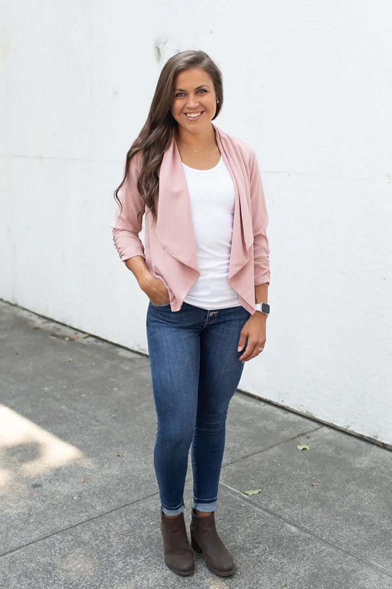 Dusty Pink 3/4 Ruched Sleeve Blazer (SM-3X)