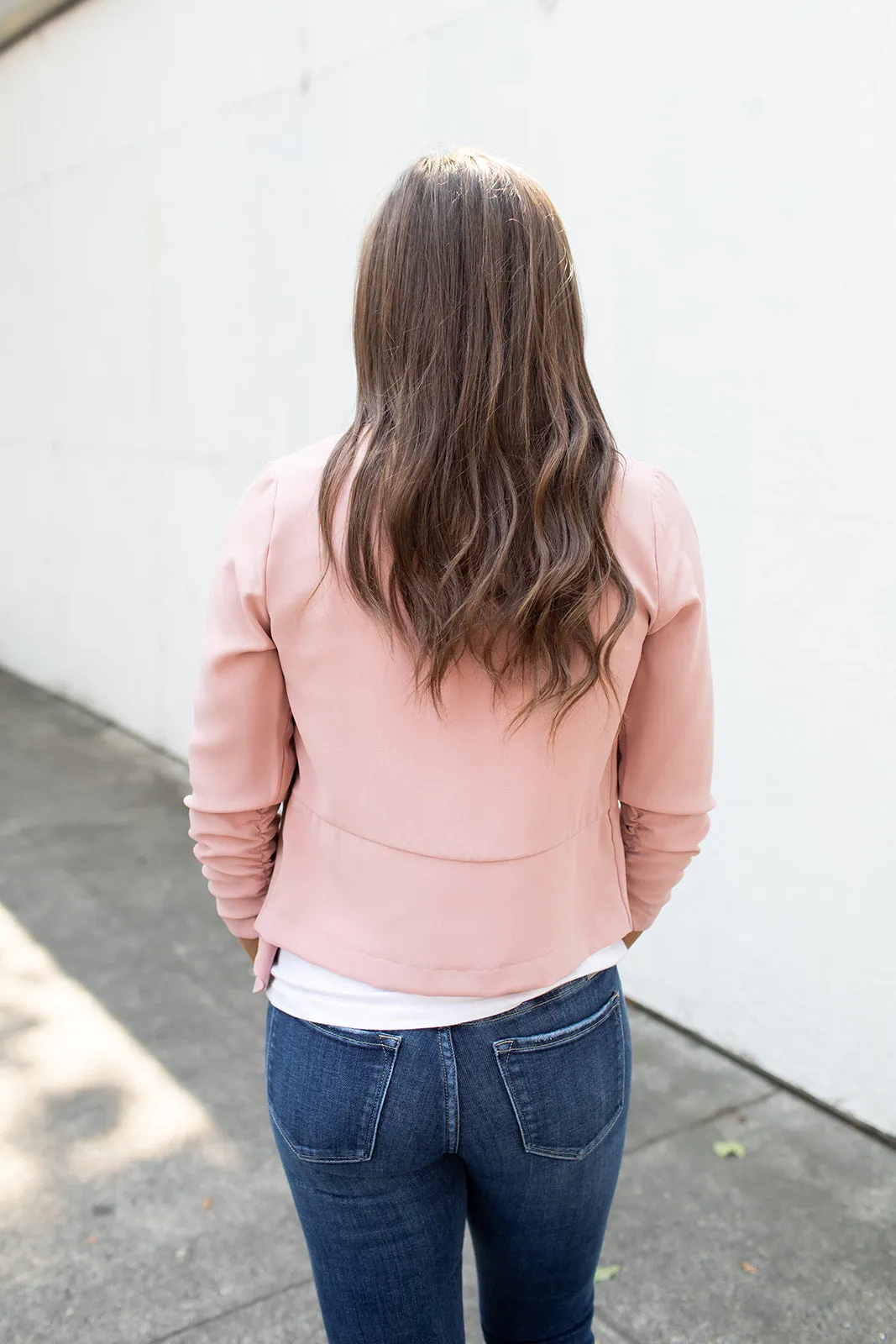 Dusty Pink 3/4 Ruched Sleeve Blazer (SM-3X)