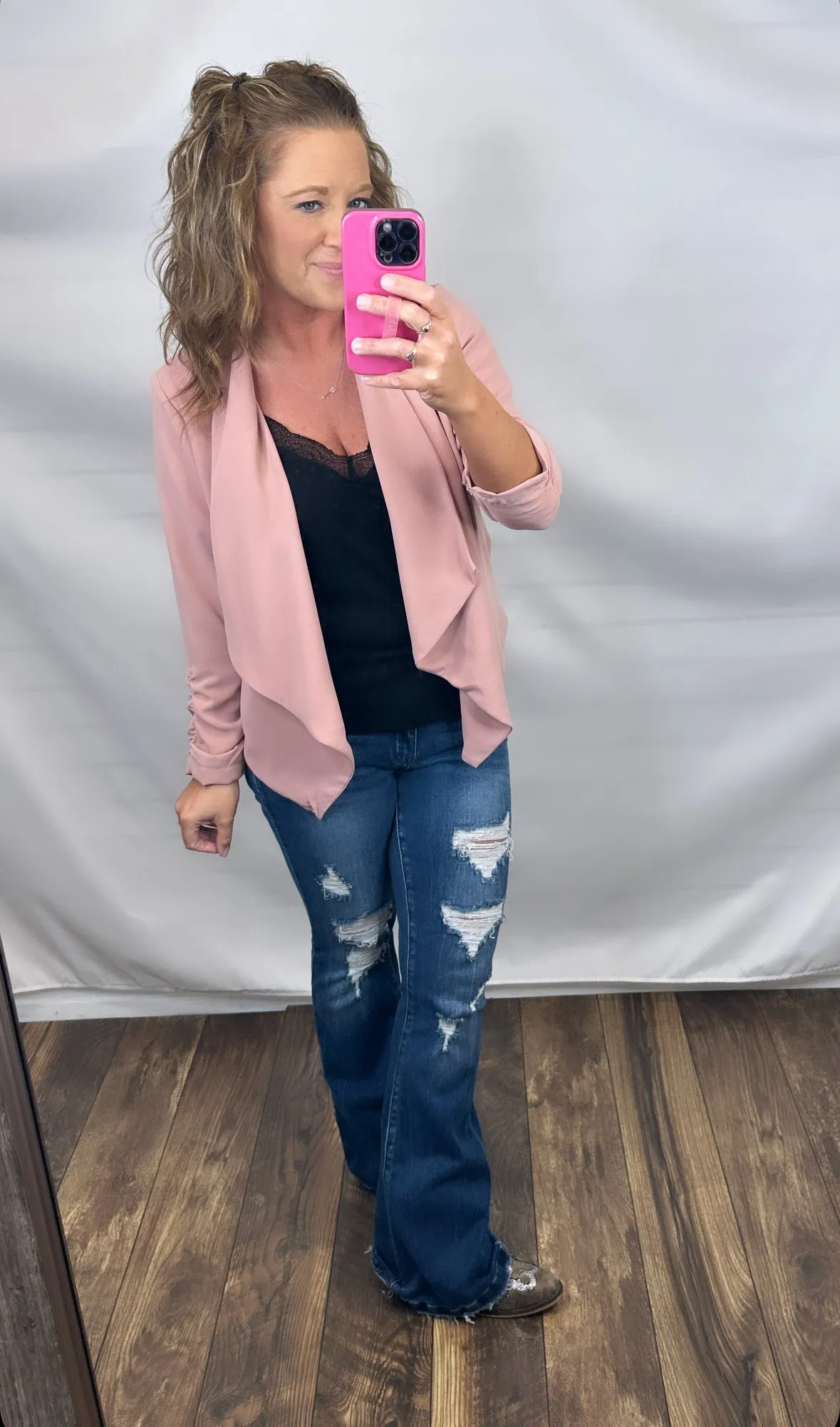 Dusty Pink 3/4 Ruched Sleeve Blazer (SM-3X)