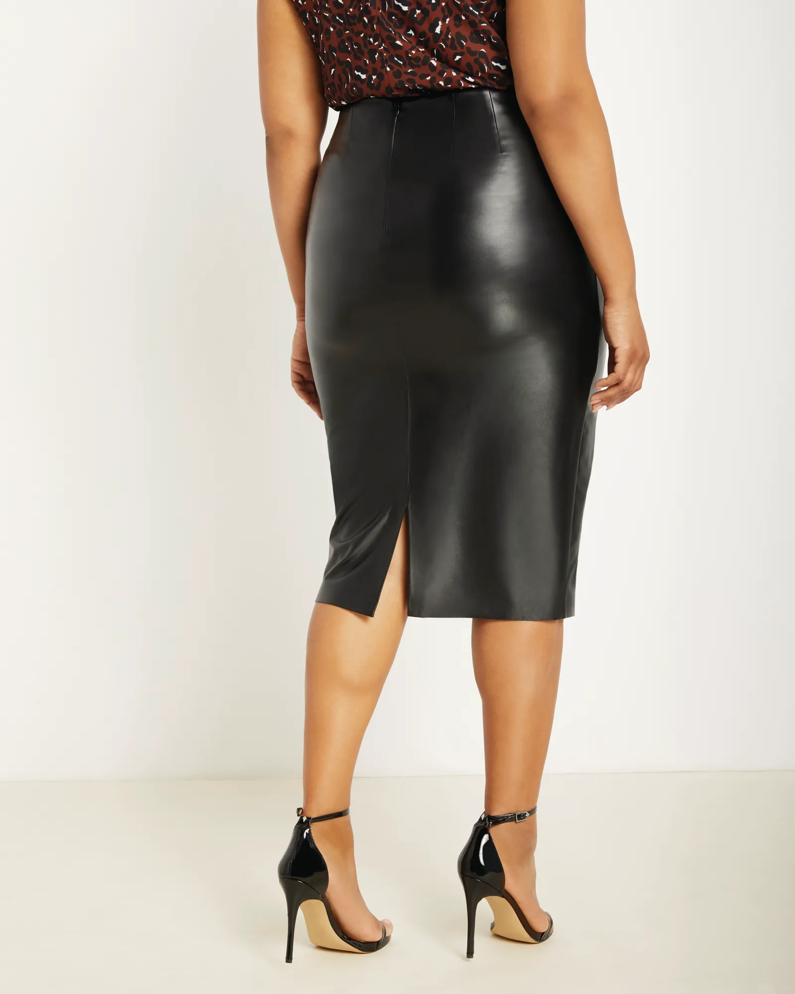 Faux Leather Column Midi Skirt | Black