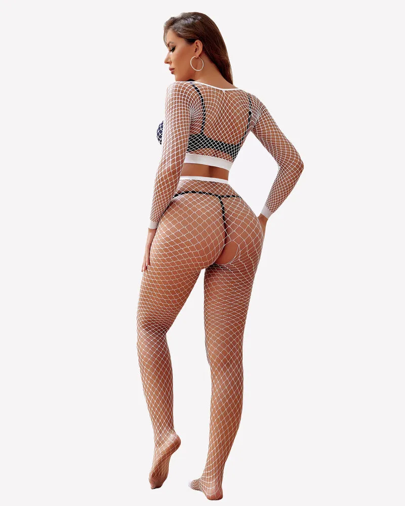 Fishnet Long Sleeve Two Piece Outfits Set