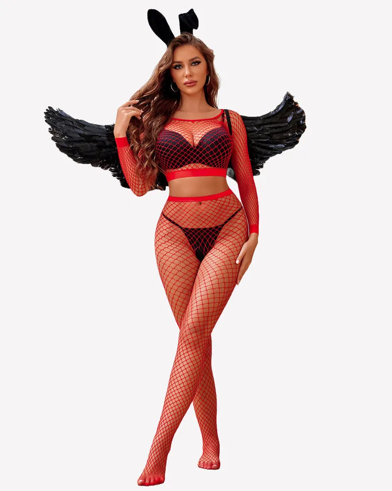 Halloween Fishnet Two Piece Lingerie Set