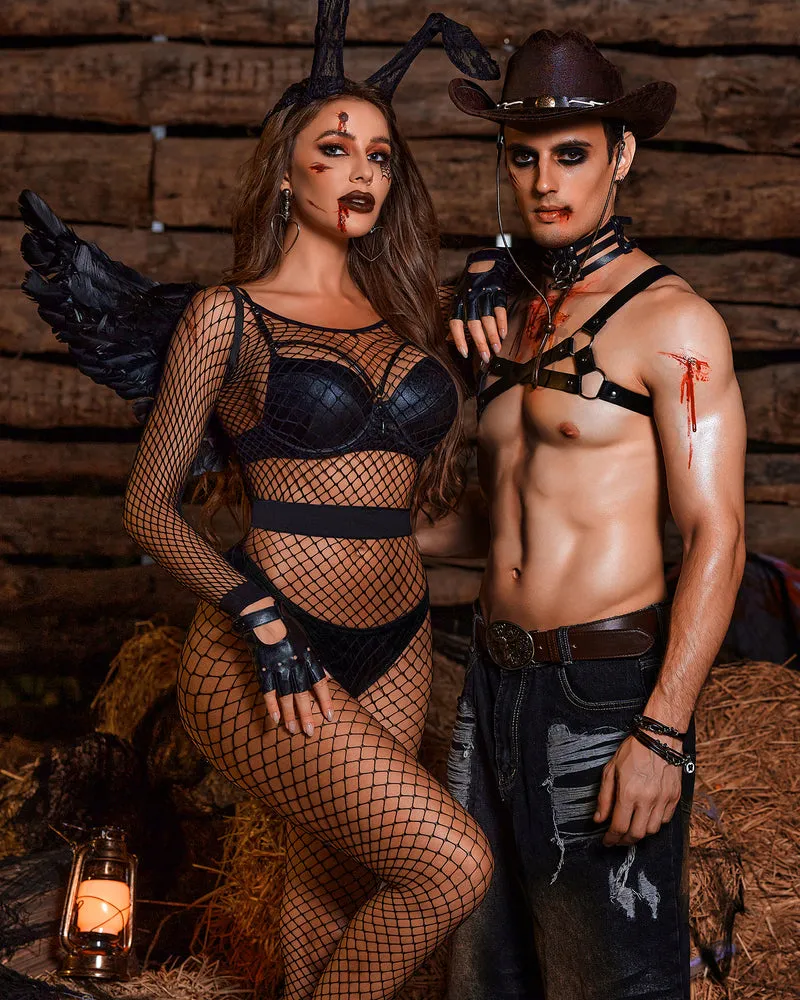 Halloween Fishnet Two Piece Lingerie Set