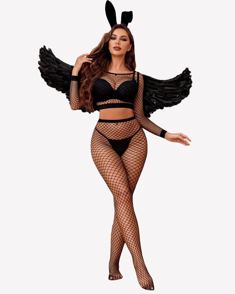 Halloween Fishnet Two Piece Lingerie Set