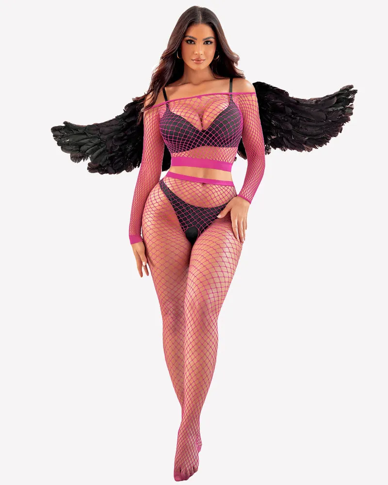 Halloween Fishnet Two Piece Lingerie Set