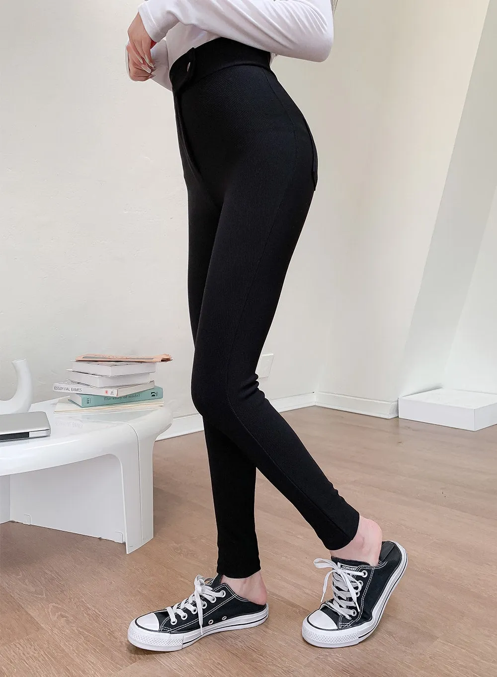 High Waist Button Leggings Pants L1002