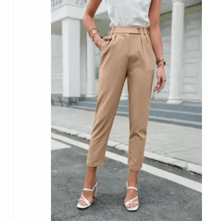 High Waist Slim Cropped Trousers New Style Pants