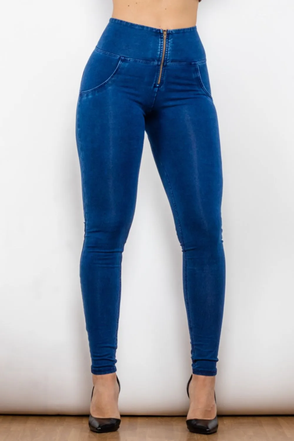 High Waist Zip Up Skinny Long Jeans