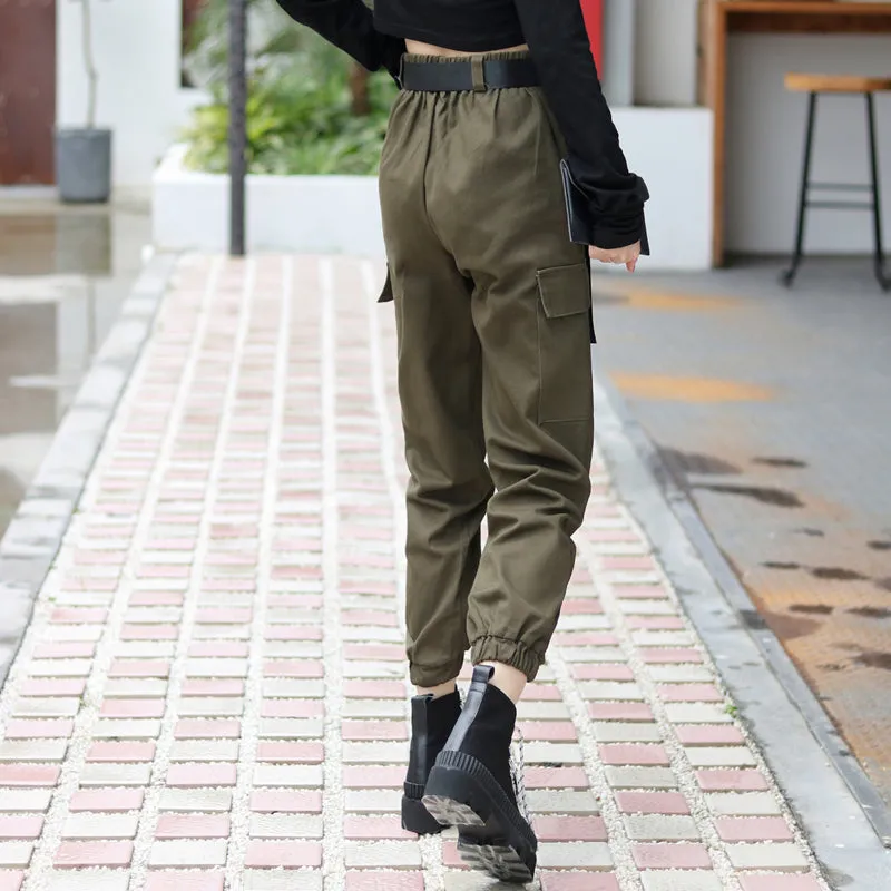 High-Waisted Cargo Pants With Belt