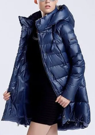 Hooded Short Thick Down Puffer Coat in Blue