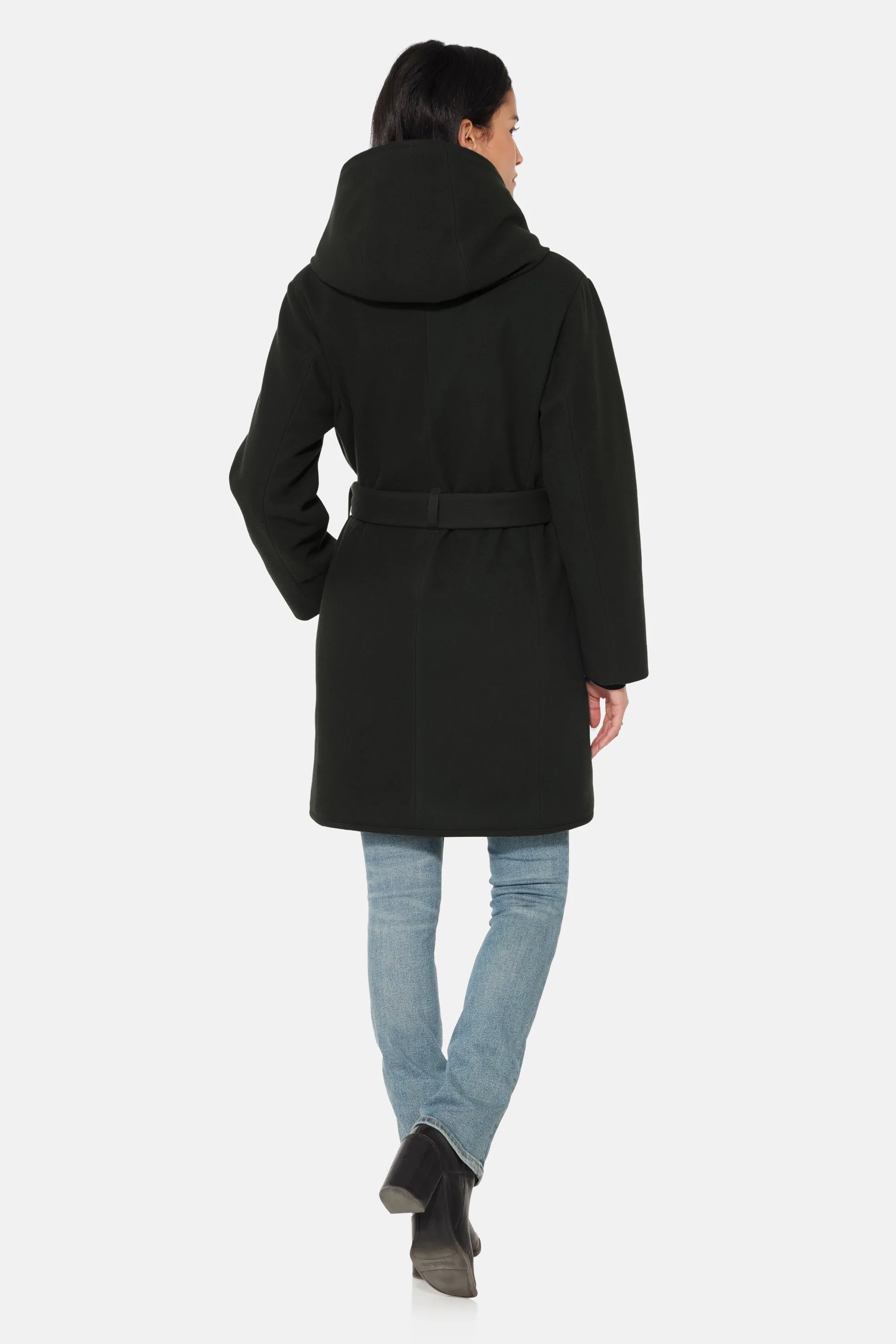 Hooded Wrap Coat, Black