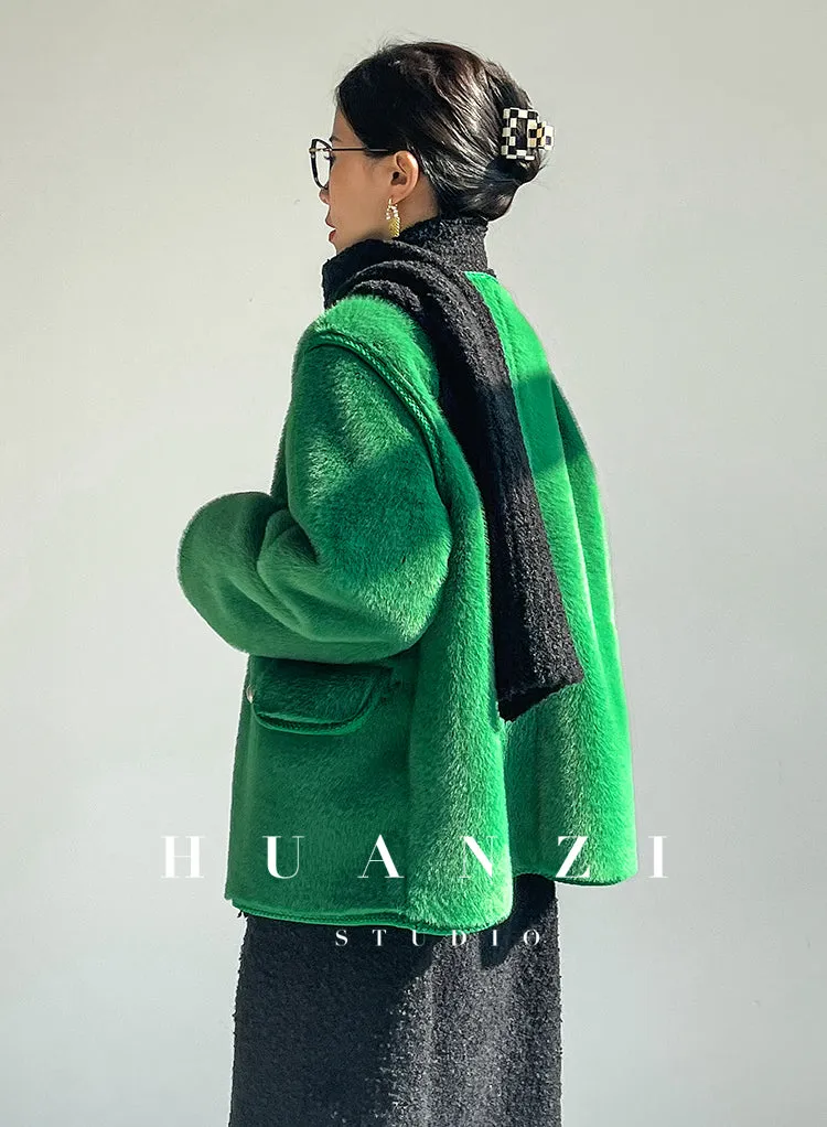 Huanzi green imitation fur autumn winter coat - Miiw