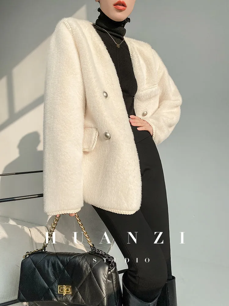 Huanzi green imitation fur autumn winter coat - Miiw