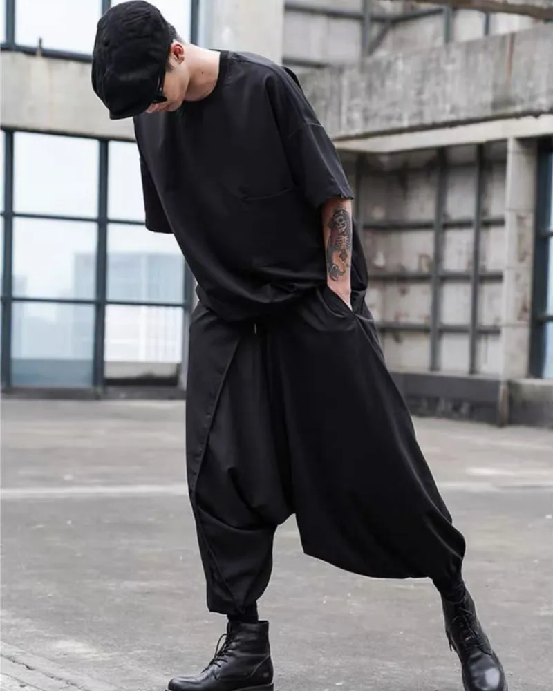 Japanese Techwear Hakama Black Pants