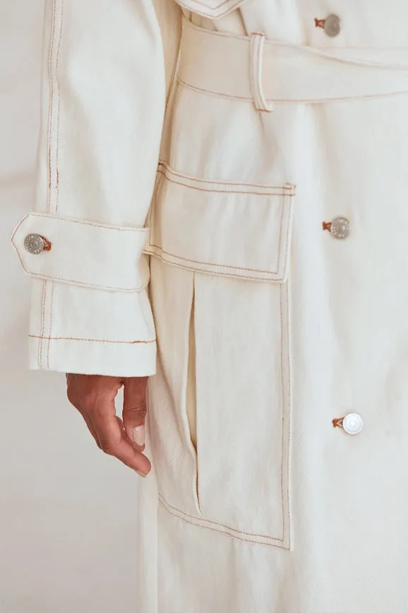 Jaylene Denim Trench Coat White