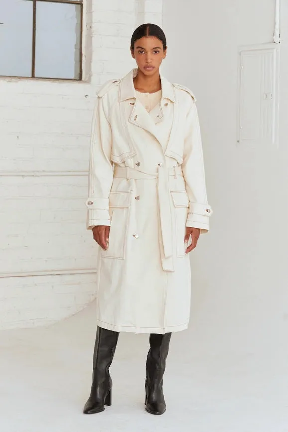 Jaylene Denim Trench Coat White