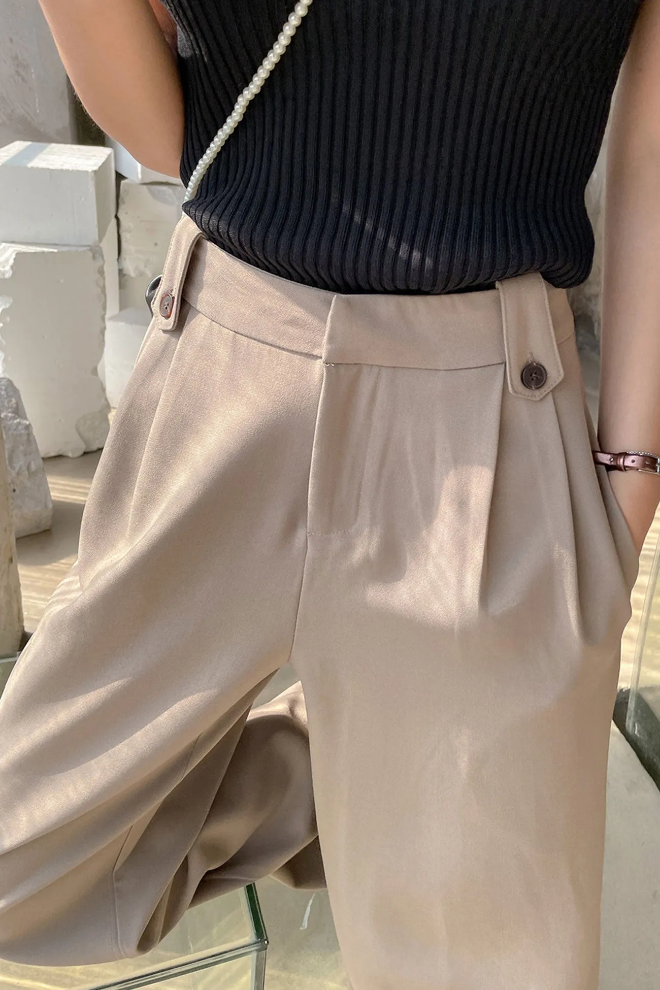 Khaki Straight Mopping Pants