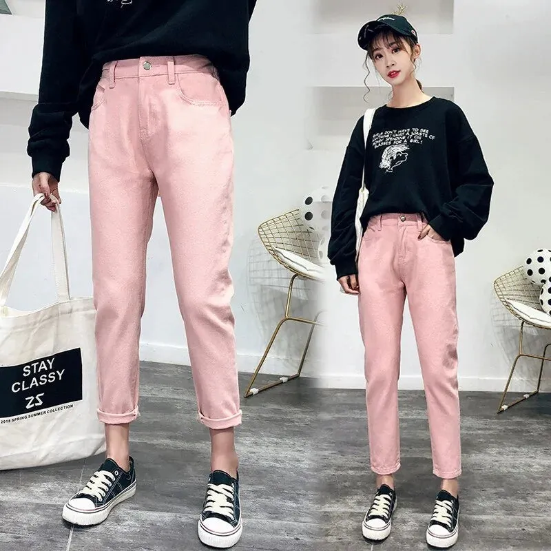 Korean Fashion Elastic Waist Jeans Trousers