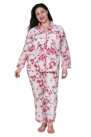 La Cera Cherry Blossom 3/4 Sleeve Cotton Pajama Set  - Plus Size