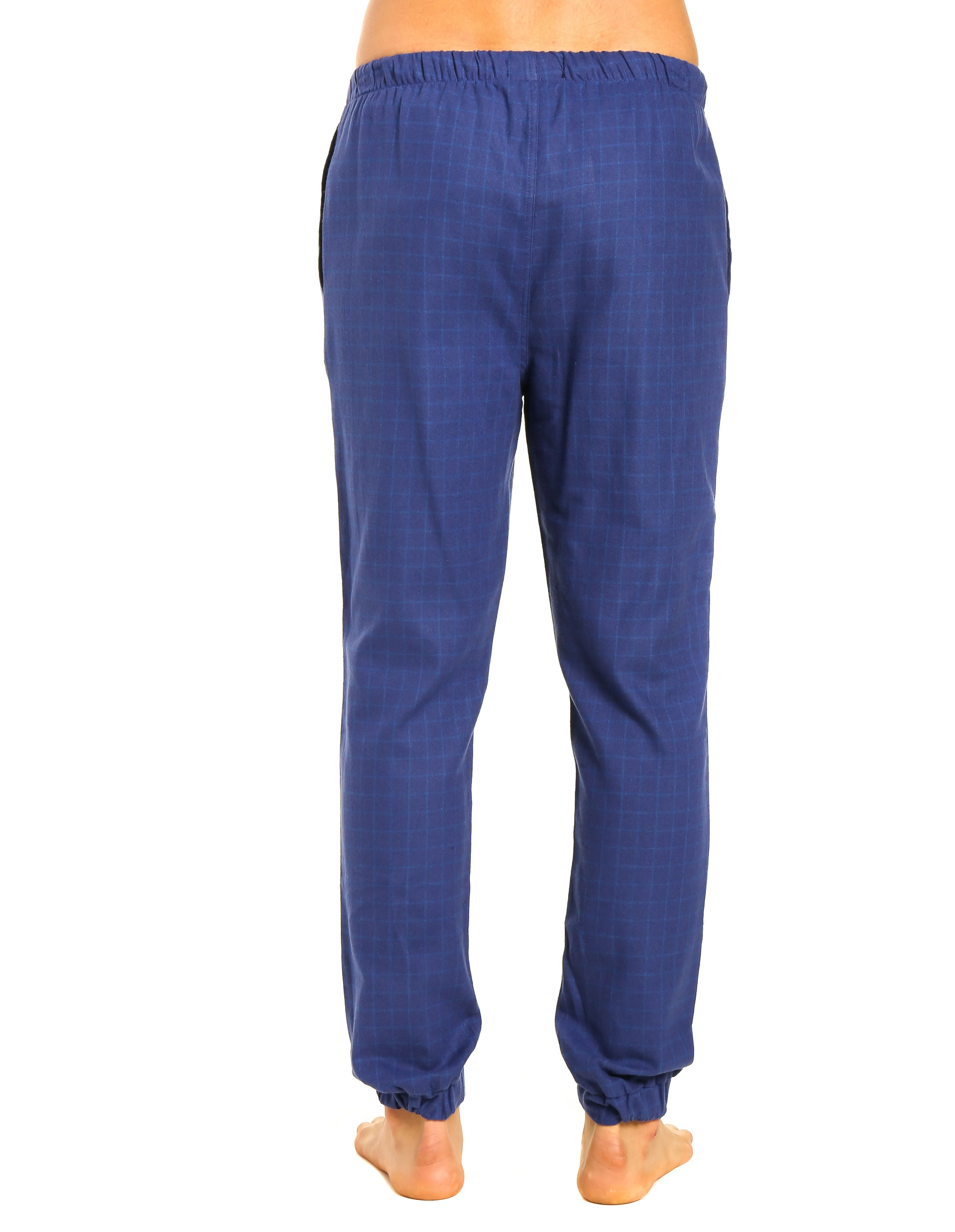 Mens 100% Cotton Flannel Jogger Lounge Pants - Windowpane Checks - Navy Blue