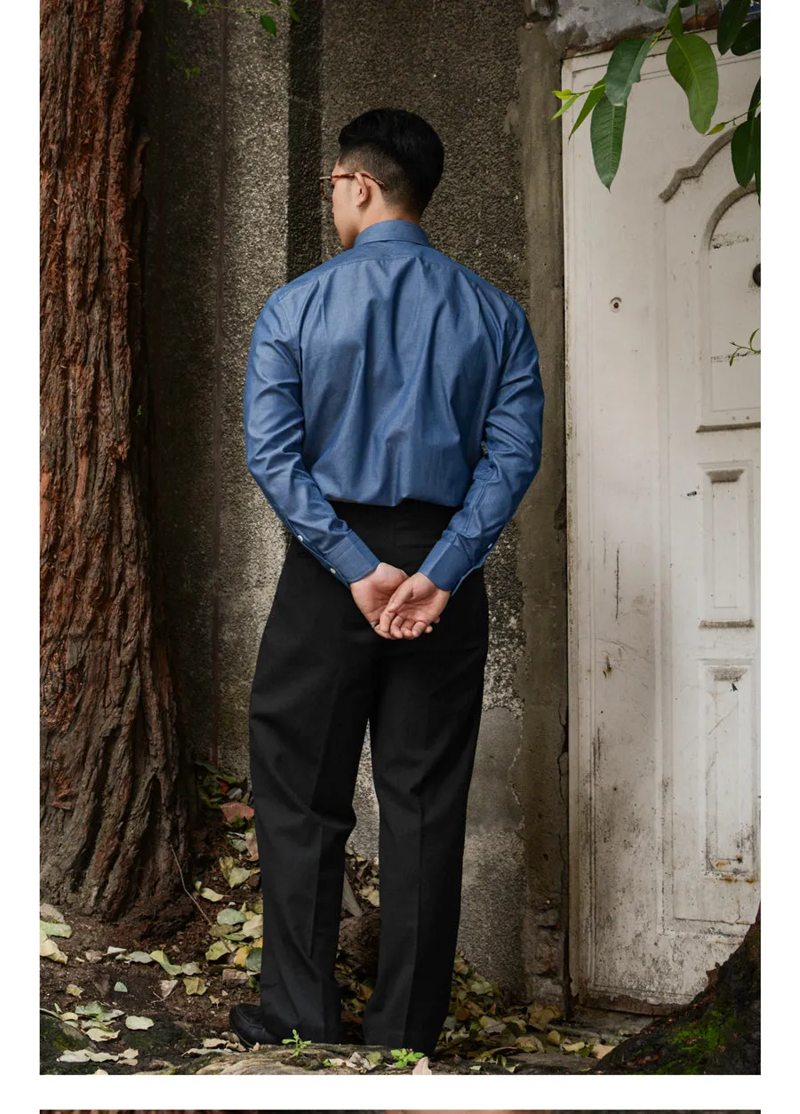 Men's Blue Pointed Collar Shirt