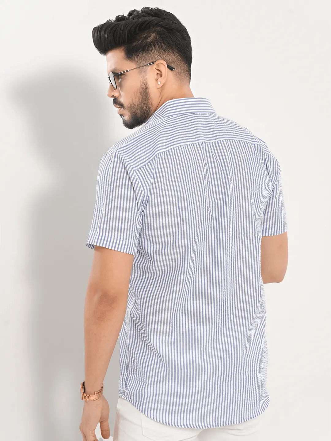 Men's Short Sleeve Shirt in Verticals Stripe