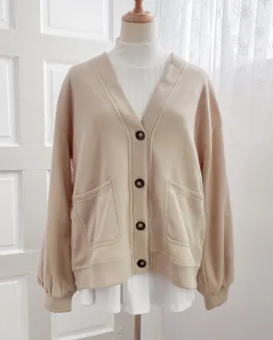 Mika Oversized Fleece Button Up Cardigan (Beige)