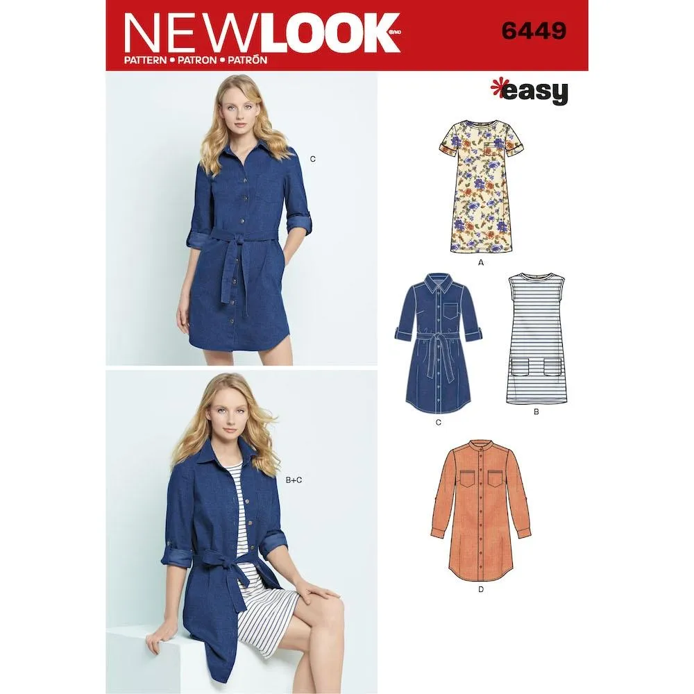 Newlook Pattern 6449 Misses' Easy Shirt Dress and Knit Dress