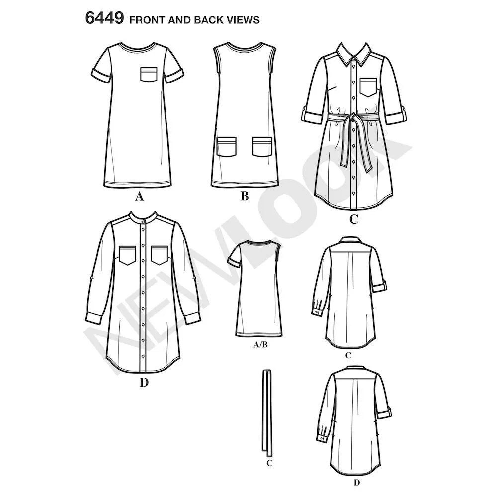 Newlook Pattern 6449 Misses' Easy Shirt Dress and Knit Dress