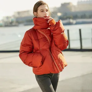 Orange High Neck Down Puffer Jacket