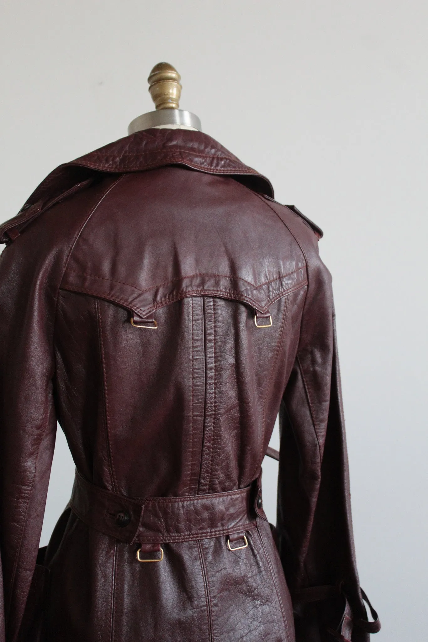 oxblood leather trench