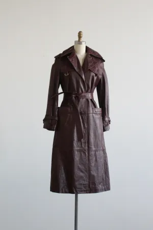 oxblood leather trench