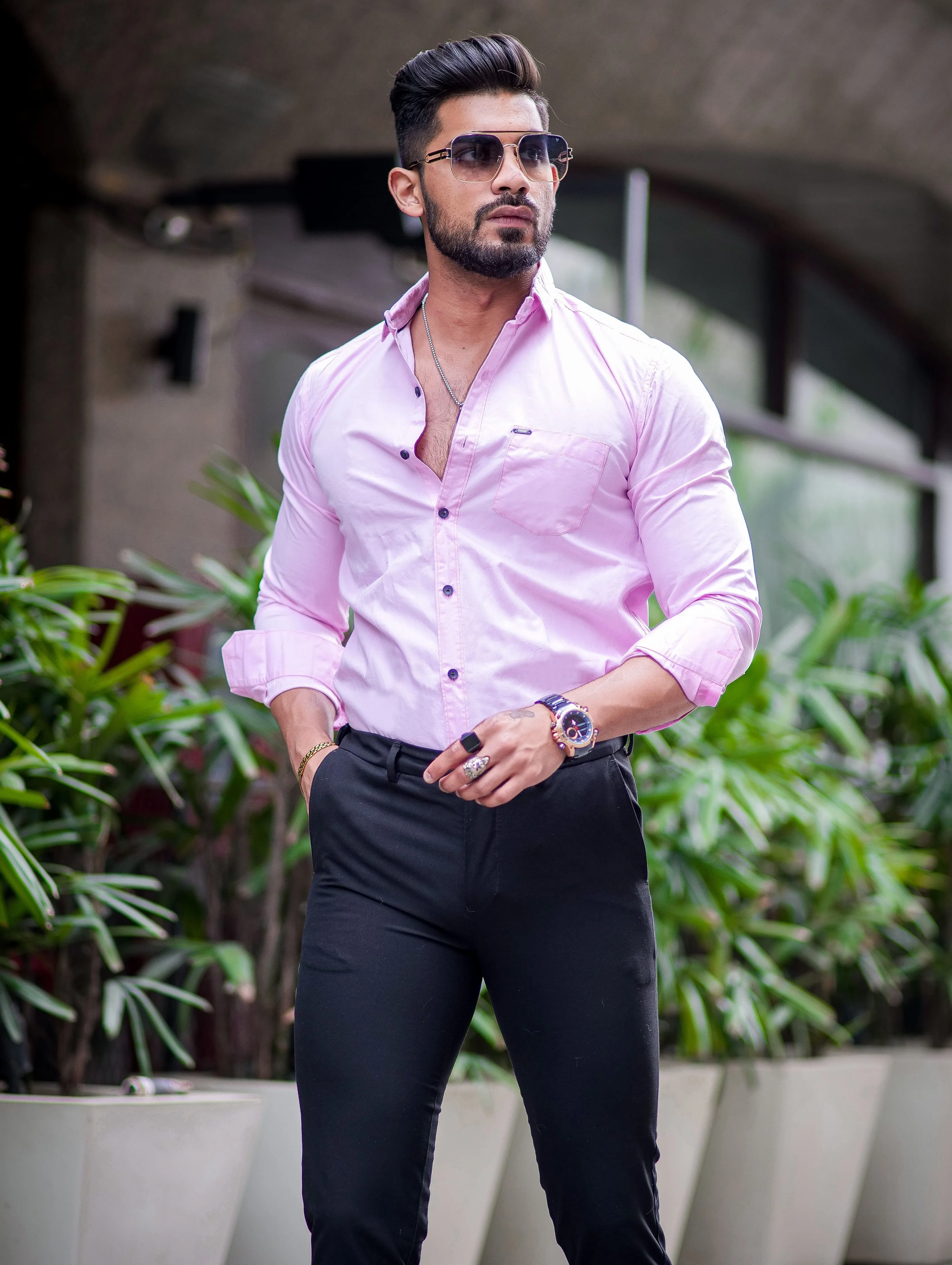 Oyster Pink Solid Cotton Shirt